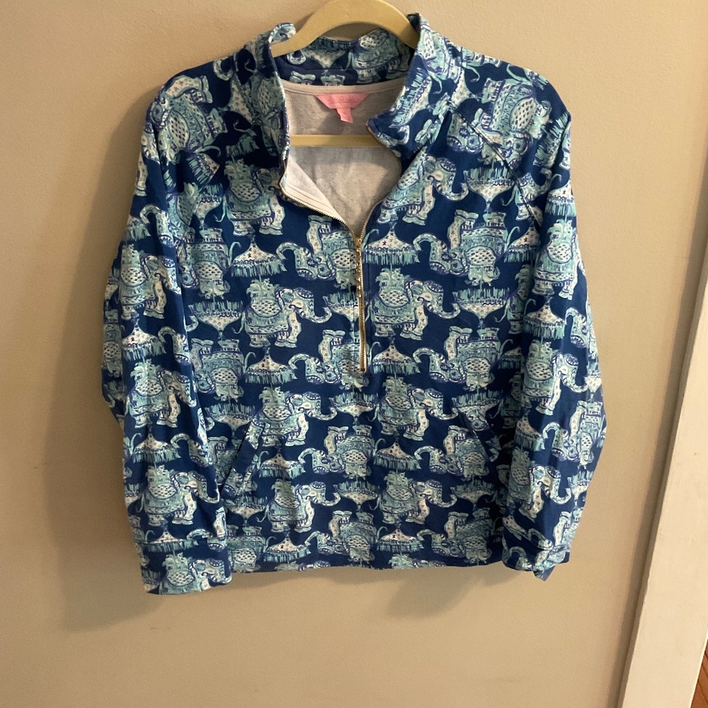 Lilly Pulitzer Half Zip - Blue Elephant Print